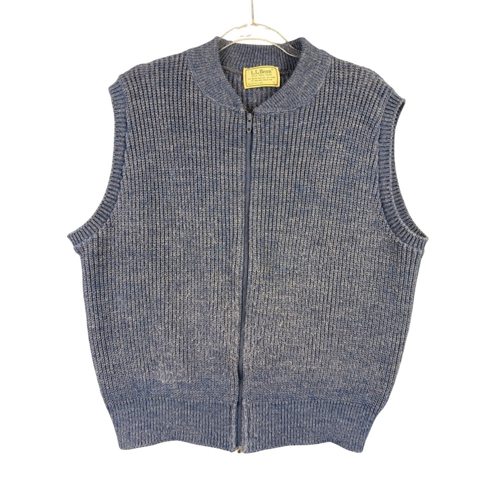 LL Bean High Trek Yarn Sweater Vest Mens XL Blue Full Zip Wool Blend Made in USA